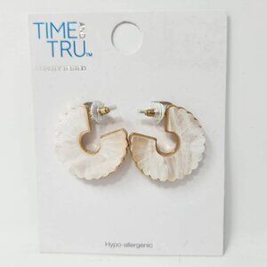 Time and Tru Hypoallergenic Hoop Earrings Faux Mother-Of-Pearl Gold Trim